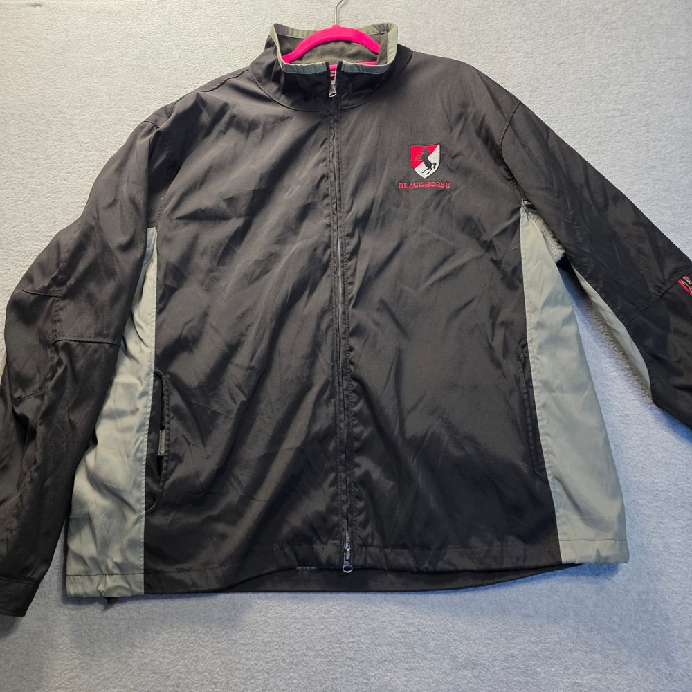 Port Authority Full Zip Windbreaker Blackhorse Embroidered Jacket Black Gray 2XL